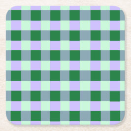 Green & Lavender Gingham Stripes Karo Muster Rechteckiger Pappuntersetzer