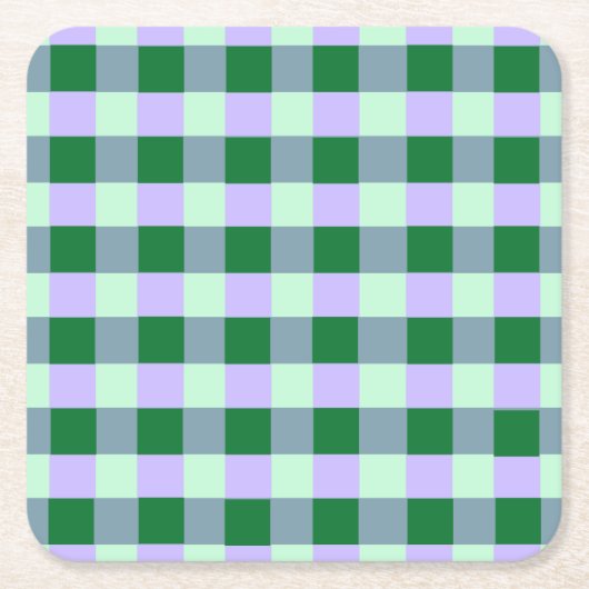 Green & Lavender Gingham Stripes Karo Muster Rechteckiger Pappuntersetzer (Vorderseite)
