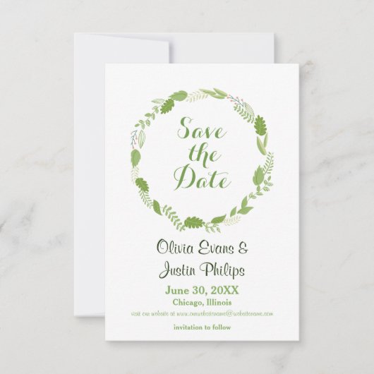 Green Leaaath Wreath Zickzack - 3x5 Save the Date (Vorderseite)
