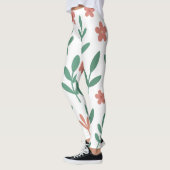 Green Leaf and Pink Flower  Pattern Legging Leggings (Links)