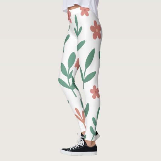 Green Leaf and Pink Flower  Pattern Legging Leggings (Links)
