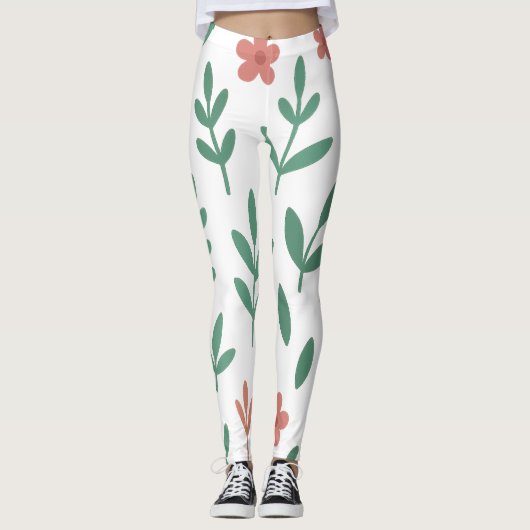 Green Leaf and Pink Flower  Pattern Legging Leggings (Vorderseite)