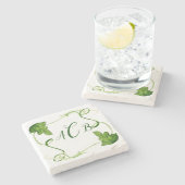Green Leaf Art Custom Monogram Steinuntersetzer (Seitenansicht)