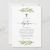 Green Leaf Baby Boy oder Girl Baptisse Einladung (Vorderseite)