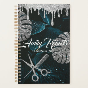 Green Leaf Black Silver Sparkling Salon Planner Planer