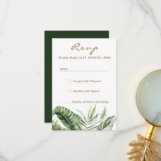 Green Leaf Boho Greenerity Wedding RSVP Cards Dankeskarte (Vorderseite/Rückseite Beispiel)