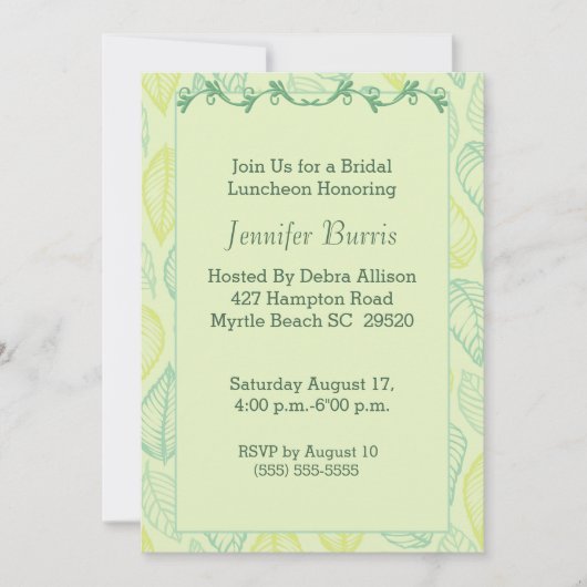 Green Leaf Bridal Luncheon Einladung (Vorderseite)
