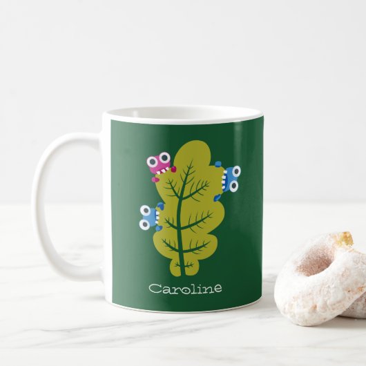 Green Leaf Bugs Kawaii Niedlich Kids Name Kaffeetasse (Mit Donut)