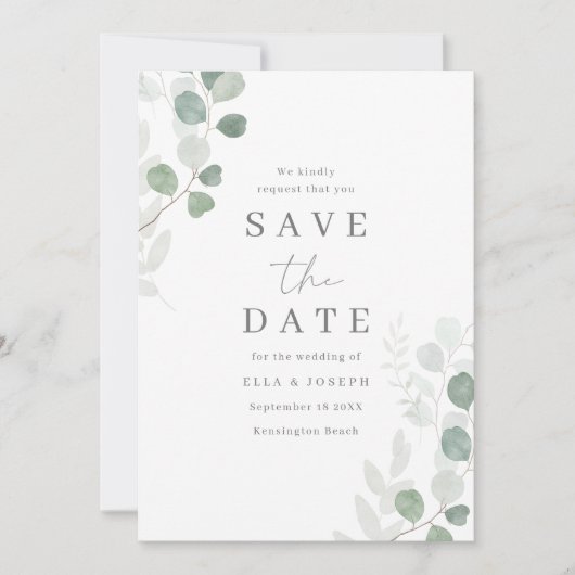Green Leaf Elegance Wedding Save The Date (Vorderseite)