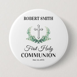 Green leaf first communion  button