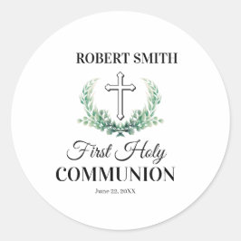 Green leaf first communion  runder aufkleber