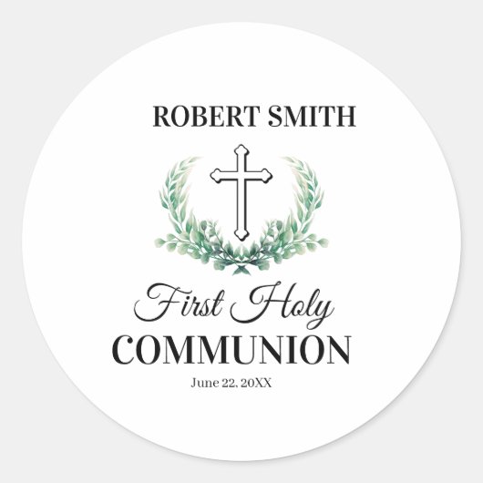Green leaf first communion  runder aufkleber (Vorderseite)