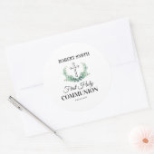 Green leaf first communion  runder aufkleber (Umschlag)