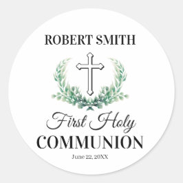 Green leaf first communion  runder aufkleber