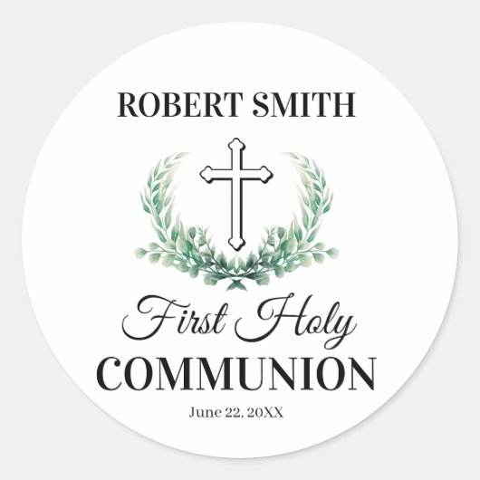 Green leaf first communion  runder aufkleber (Vorderseite)