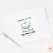 Green leaf first communion  runder aufkleber (Umschlag)