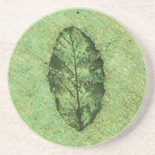 Green Leaf Fossil Sandstein Untersetzer (Vorne)