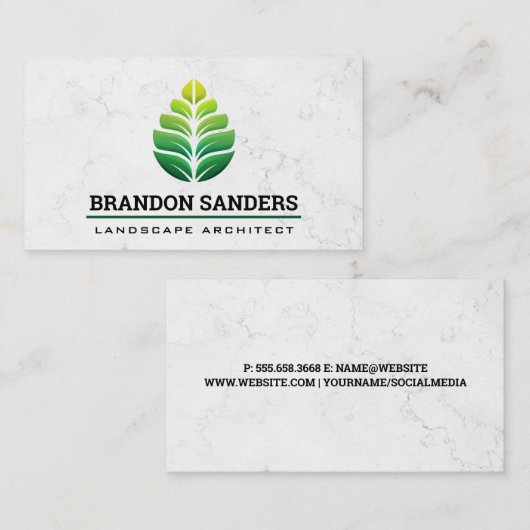 Green Leaf Logo | Marmor Visitenkarte (Vorne/Hinten)