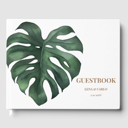 Green Leaf Monstera Wedding Gästebuch (Vorderseite)