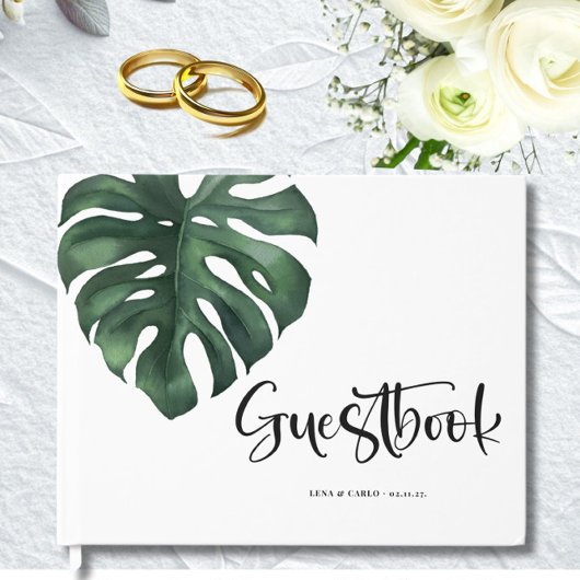 Green Leaf Monstera Wedding Gästebuch