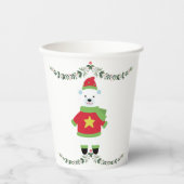 Green Leaf on White Minimal Holiday Paper Cup Pappbecher (Vorderseite)