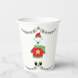 Green Leaf on White Minimal Holiday Paper Cup Pappbecher