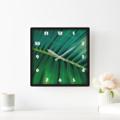 Green Leaf Palm Frontend Closeup Foto Quadratische Wanduhr (Zuhause)