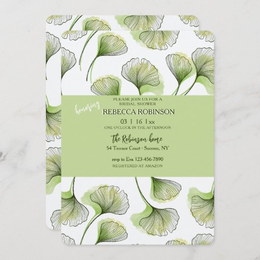 Green Leaf Pattern Invitation Einladung (Vorne/Hinten)