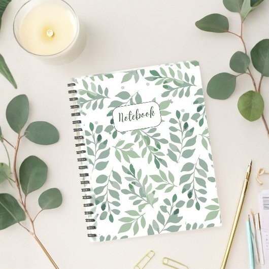 Green Leaf Pattern Personalized Notebook Notizblock