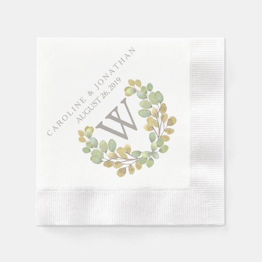 Green Leaf Simplicity Monogram Wreath Napkins Serviette (Vorderseite)