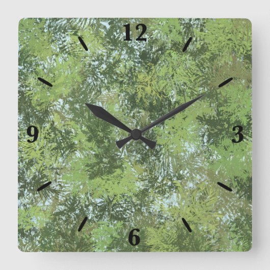 Green Leaf Trees With Blue Sky Peaking Through Art Quadratische Wanduhr (Vorderseite)