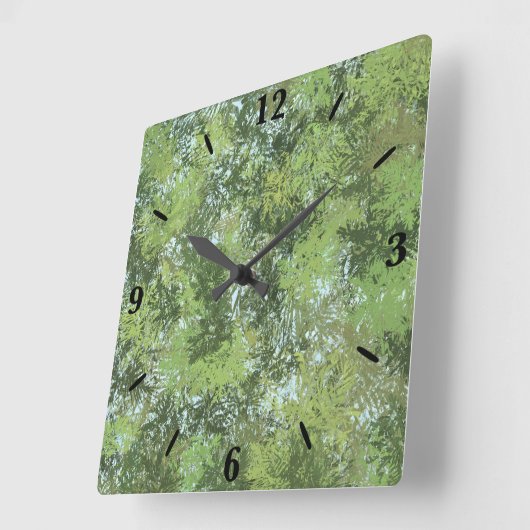 Green Leaf Trees With Blue Sky Peaking Through Art Quadratische Wanduhr (Winkel)