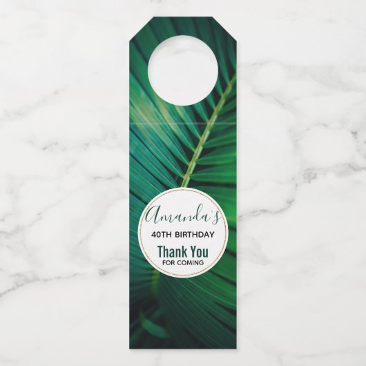 Green Leaf Tropical Forest Nature Foto Vielen Dank Flaschenanhänger (Vorderseite)