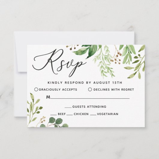 Green Leaf Wedding Response Card RSVP Karte (Vorderseite)