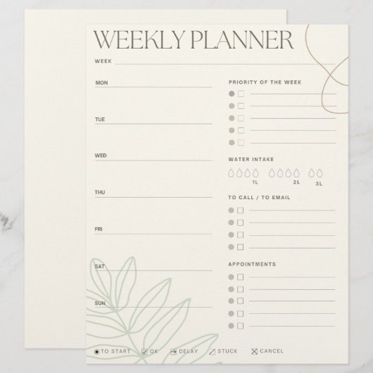 Green Leaf Weekly Planner (Vorne/Hinten)