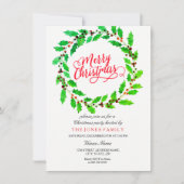 Green Leaf Wreath Familienweihnachtsfest Party lad Einladung (Vorderseite)