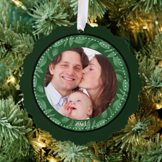 GREEN Leaf-Wreath-Family-Foto Ornament Karte (Insitu (Baum))