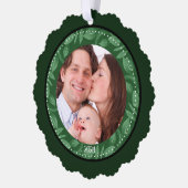 GREEN Leaf-Wreath-Family-Foto Ornament Karte (Links)