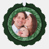GREEN Leaf-Wreath-Family-Foto Ornament Karte (Vorderseite)
