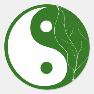 Green Leaf Yin Yang Runder Aufkleber