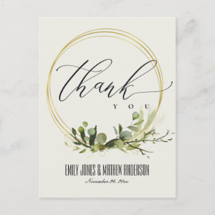 GREEN LEAFY FOLIAGE WATERCOLOR WEDING DANKE POSTKARTE