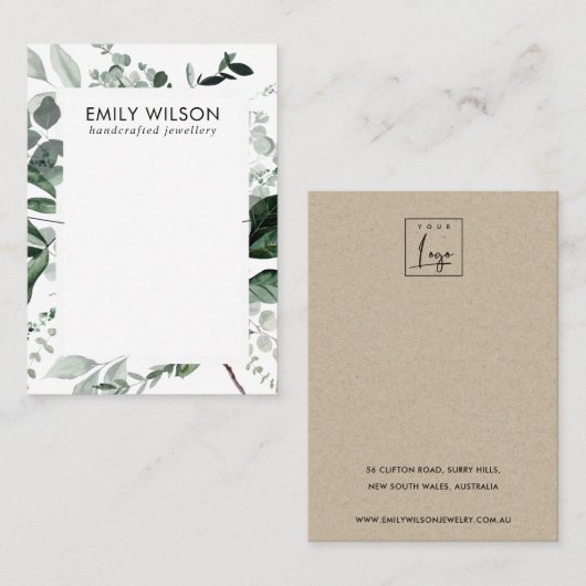 Green Leafy Frame Fauna Bracelet Necklace Display Visitenkarte (Vorne/Hinten)