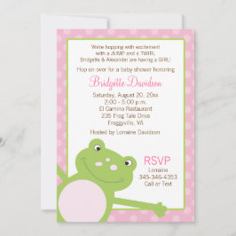 Green Leap Frog Girl Pink Babydusche Einladung