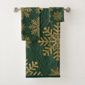 Green Leather Tooled with Gold Snowflakes Initials Badhandtuch Set (Insitu)