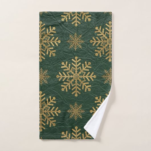 Green Leather Tooled with Gold Snowflakes Initials Badhandtuch Set (Handtuch)