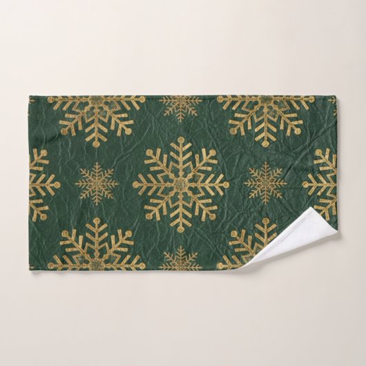 Green Leather Tooled with Gold Snowflakes Initials Badhandtuch Set (Handtuch)