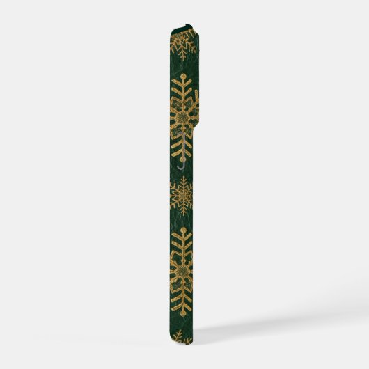 Green Leather Tooled with Gold Snowflakes Initials iPhone Hülle (Rechte Seite)