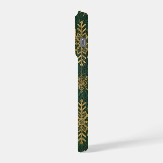 Green Leather Tooled with Gold Snowflakes Initials iPhone Hülle (Linke Seite)