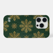 Green Leather Tooled with Gold Snowflakes Initials iPhone Hülle (Rückseite (Horizontal))