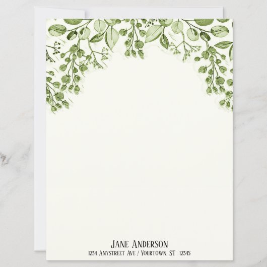 Green Leaves and Berries Stationery Paper (Vorderseite)